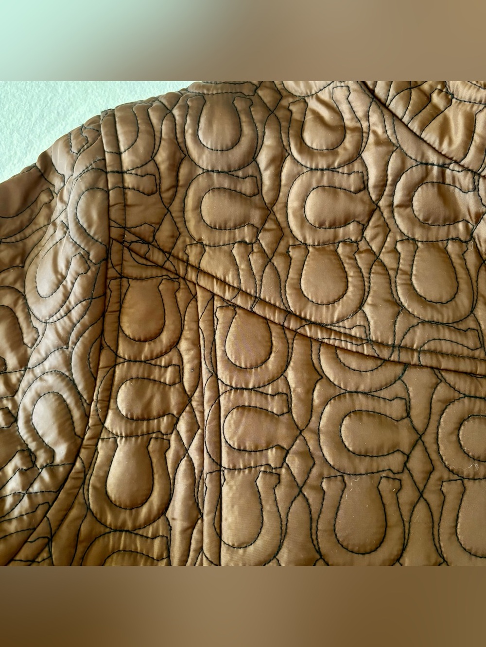 KERRITS Equestrian Brown Horseshoe Quilted Riding Jacket Carob Size Large EUC - Picture 9 of 11